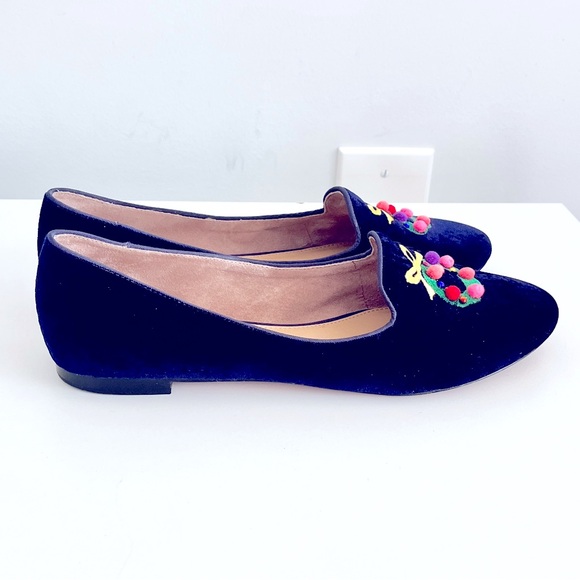 Talbots Navy Velvet Christmas Wreath Flats, Size 9 - Picture 2 of 7